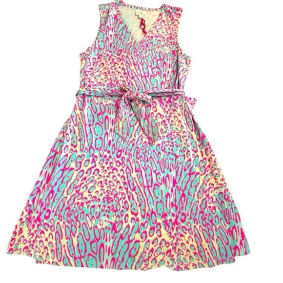 JB by Julie Brown Women Leopard Print Wrap Dress XL Sleeveless V-Neck pink/blue - Picture 3 of 7